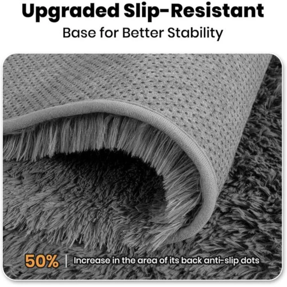 4x6 Grey Fluffy Shag Area Rug, Soft High Pile Carpet for Nursery & Bedroom Decor
